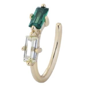 Arete de Plata 925 Oro 18k Verde Zirconias Ear cuff Mujer