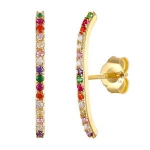 Aretes de Plata 925 Oro 18k Colores Zirconias Largos Mujer