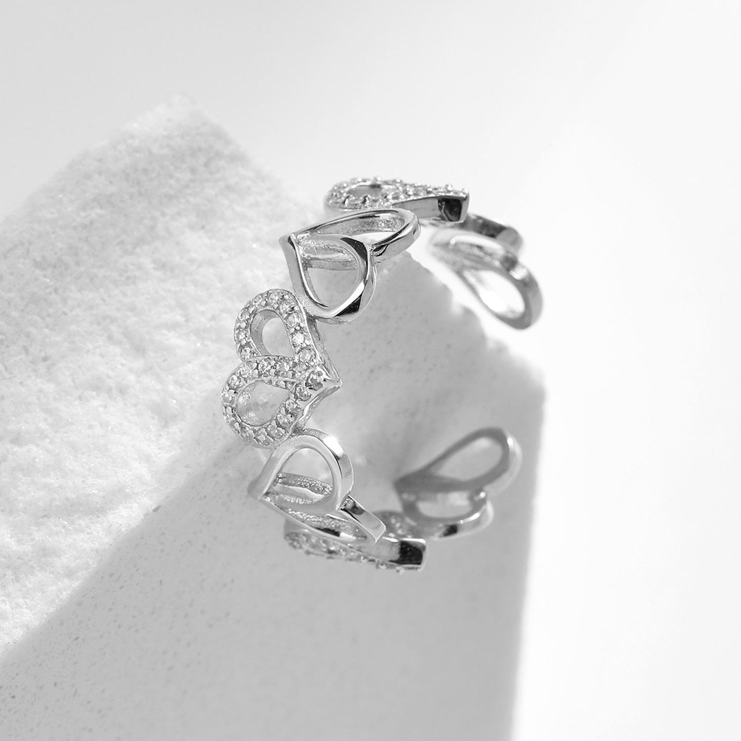 Anillo de Plata 925 Zirconias y Corazones Ajustable Mujer - Image 2