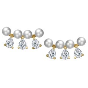 Aretes de Plata 925 Zirconias y Perlas Línea Unitalla Mujer