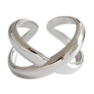 Anillo de Plata 925 Cruzado Liso de Cruz Ajustable Unisex
