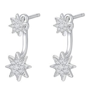 Aretes de Plata 925 Doble Estrella con Zirconias Mujer