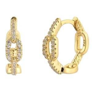 Aretes Mujer Plata .925 Eslabones y Zirconias Oro 18k