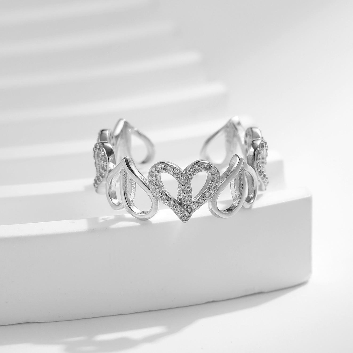 Anillo de Plata 925 Zirconias y Corazones Ajustable Mujer - Image 3