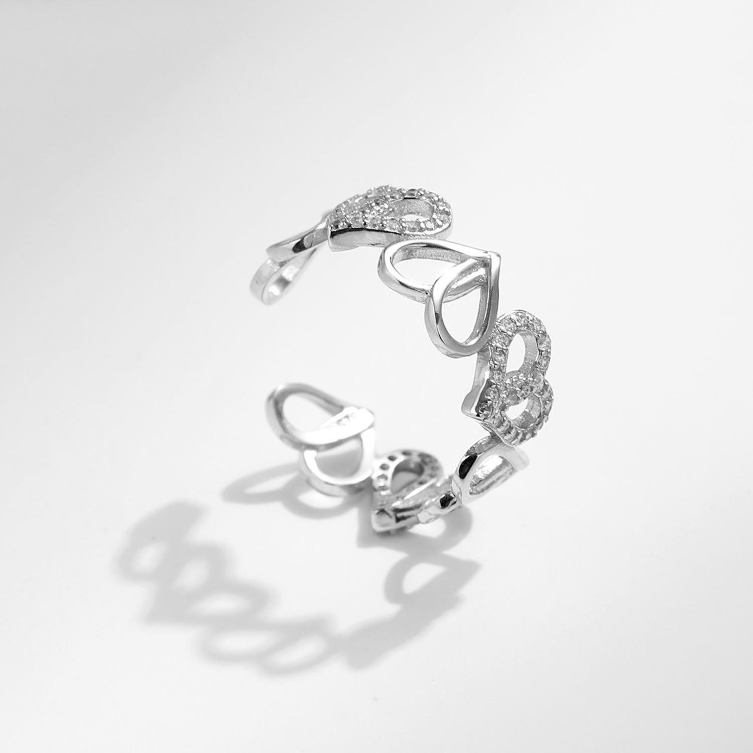 Anillo de Plata 925 Zirconias y Corazones Ajustable Mujer - Image 4