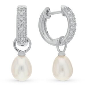 Aretes de Plata 925 Blanco Perlas y Zirconias Aro Unitalla