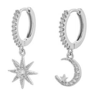 Aretes de Plata 925 Luna y estrella Zirconias Mujer Regalo