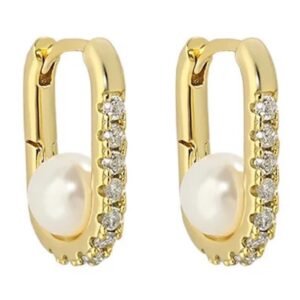 Aretes Plata 925 Oro 18k Zirconias Perla Blancas Rectángulo