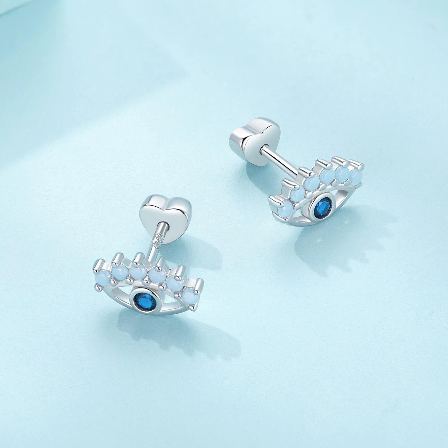 Aretes De Plata 925 Ojos con Zirconias Azules Broquel - Image 5