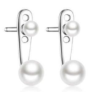 Aretes de Plata 925 Doble de Perlas Plateado Colgante