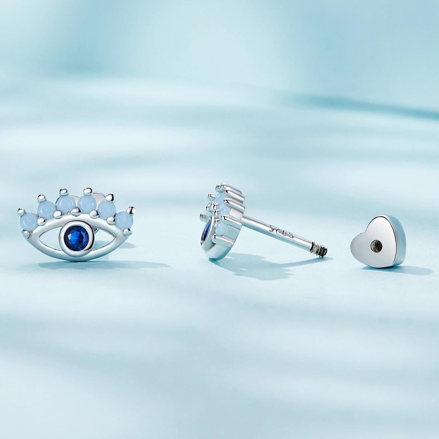 Aretes De Plata 925 Ojos con Zirconias Azules Broquel - Image 4