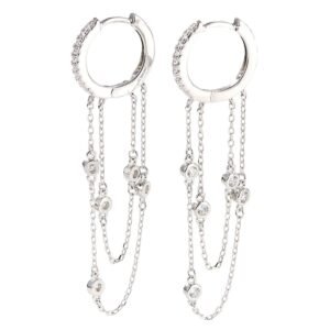 Aretes De Plata 925 Cadena Zirconias Colgante Mujer Regalo