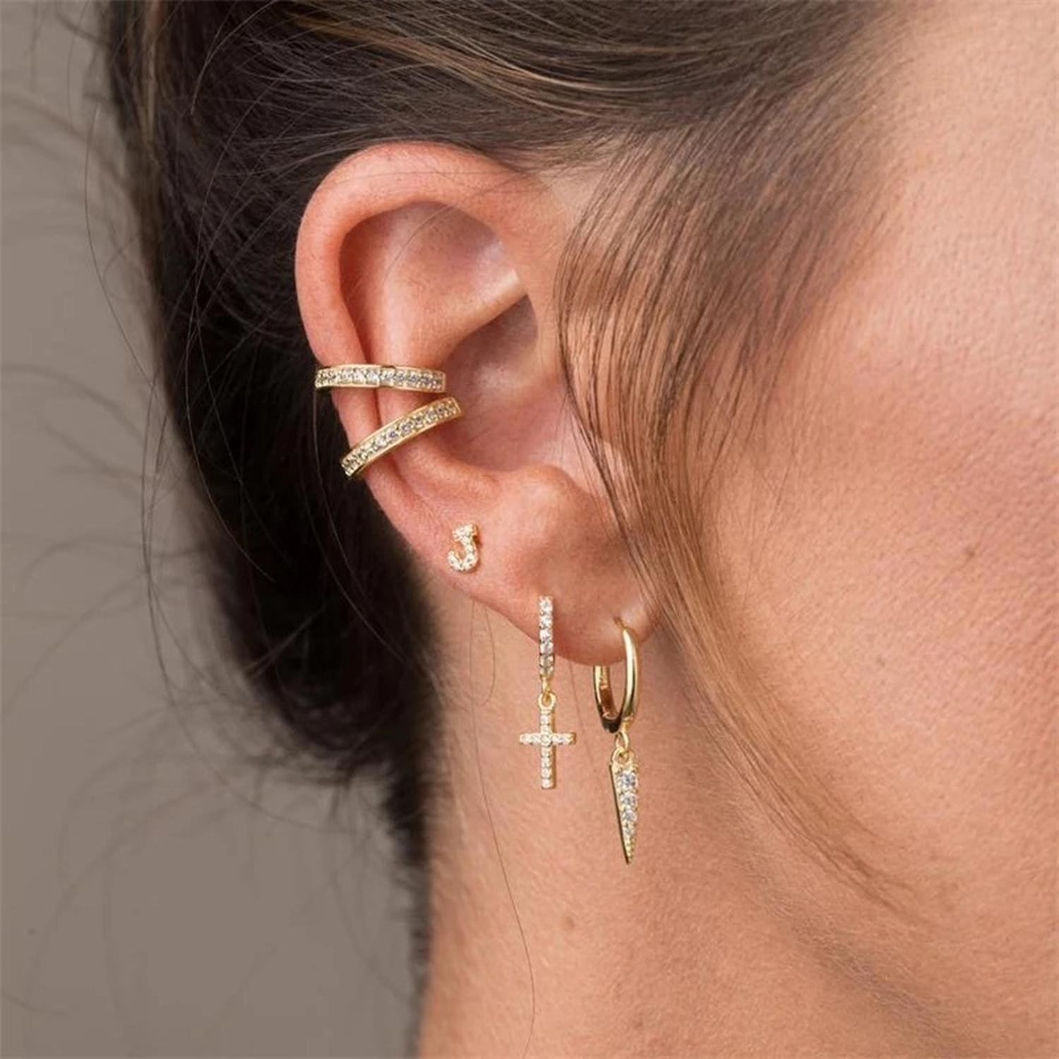 Aretes De Plata 925 Cruz De Zirconias Mujer Colgante Regalo - Image 3