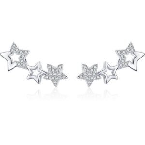 Aretes de Plata 925 Zirconias Estrellas Unitalla Mujer