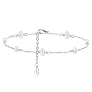 Tobillera de Plata 925 Cadena de Perlas Ajustable