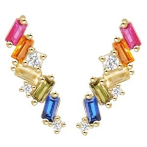 Aretes De Plata 925 Oro 18k Zirconias Colores Dije Mujer