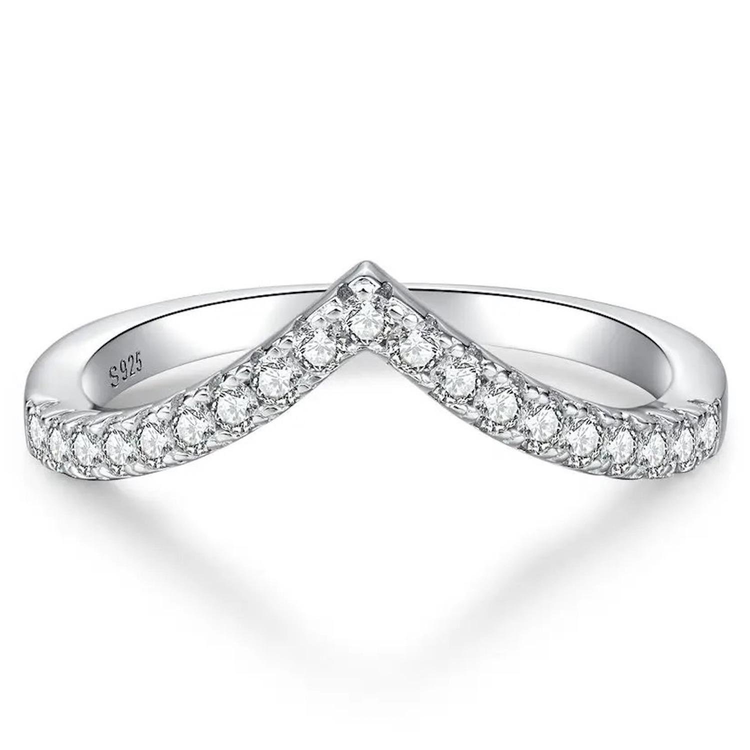 Anillo de Plata 925 Plateado Zirconias Forma de V Mujer - Image 2