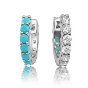 Aretes de Plata 925 Zirconias Color Turquesa Aro Unitalla