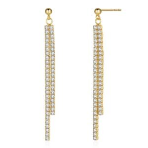 Aretes de Plata 925 Oro 18k Zirconias Elegantes Largos