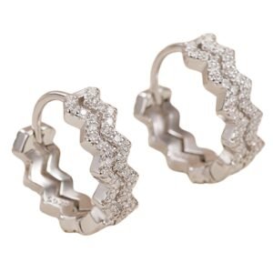 Aretes de Plata 925 Zig Zag con Zirconias Finas Hoops Aro