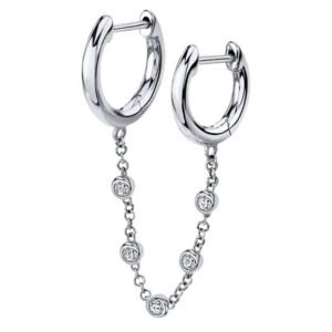 Arete Doble De Plata 925 Cadena Colgante Zirconias Piercing