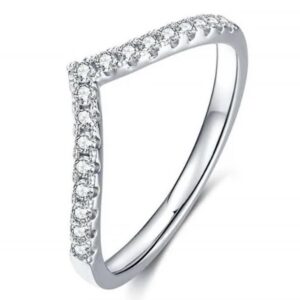 Anillo de Plata 925 Plateado Zirconias Forma de V Mujer