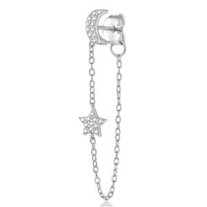 Arete de Plata 925 Zirconias Luna Cadena Unitalla Mujer