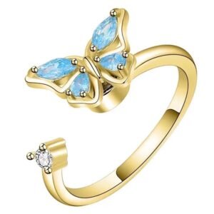 Anillo de Plata 925 Oro 18k Zirconia Mariposa Ajustable
