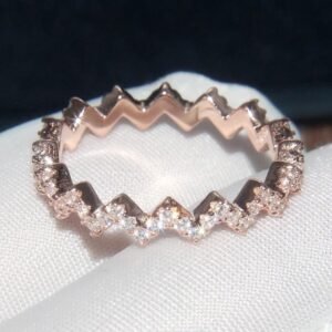 Anillo de Plata 925 Oro Rosa 18k Zig Zag y Zirconias Finas