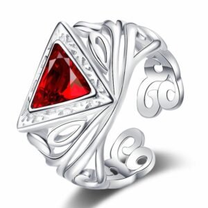 Anillo de Plata 925 Grande con Zirconia Roja Ajustable