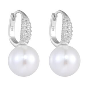 Aretes De Plata 925 Arracadas Perlas Blancas Zirconias Mujer