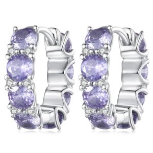Aretes Plata 925 Arracadas con Zirconias Lilas Aros Hoops