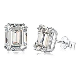 Aretes de Plata 925 Zirconias Rectángulares Unitalla Mujer