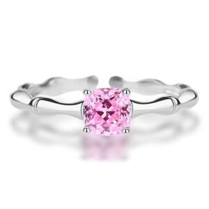 Anillo de Plata 925 Zirconia Rosa Círculo Ajustable