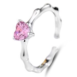 Anillo de Plata 925 Zirconia Rosa de Corazón Ajustable