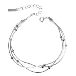 Pulsera de Plata 925 Cuentas Mujer Tres Cadenas Ajustable
