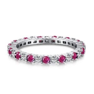 Anillo de Plata 925 Zirconias Rojas Bicolor