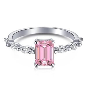 Anillo de Plata 925 Rectángular Zirconia Rosa