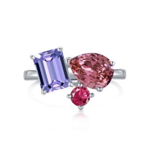 Anillo de Plata 925 Zirconias Lila Rectangular Rosa