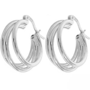 Aretes de Plata 925 Oro 18k Aro Tres barras Arracadas Mujer